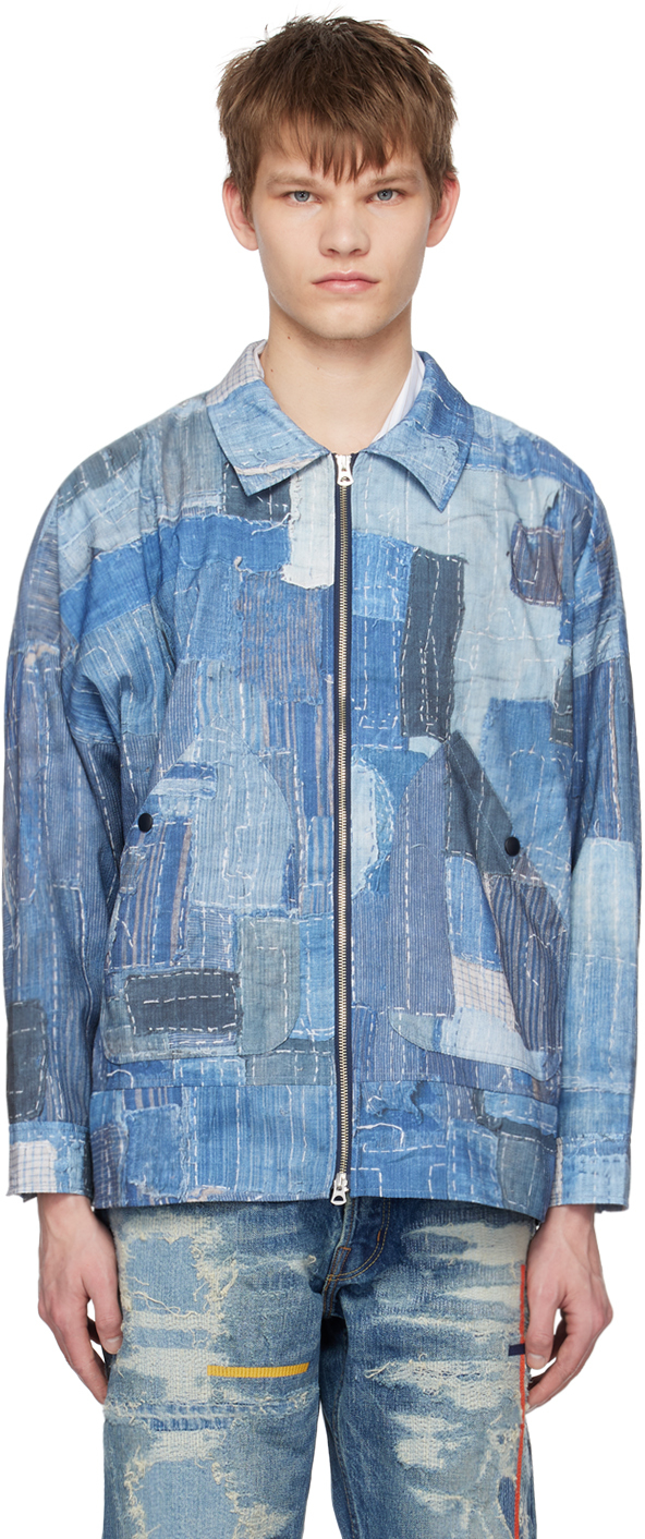 Fdmtl Blue Printed Patchwork Jacket In Boro | ModeSens