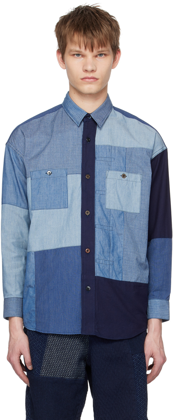 Fdmtl 3 Year Wash Boro Patchwork Shirt In Blue | ModeSens