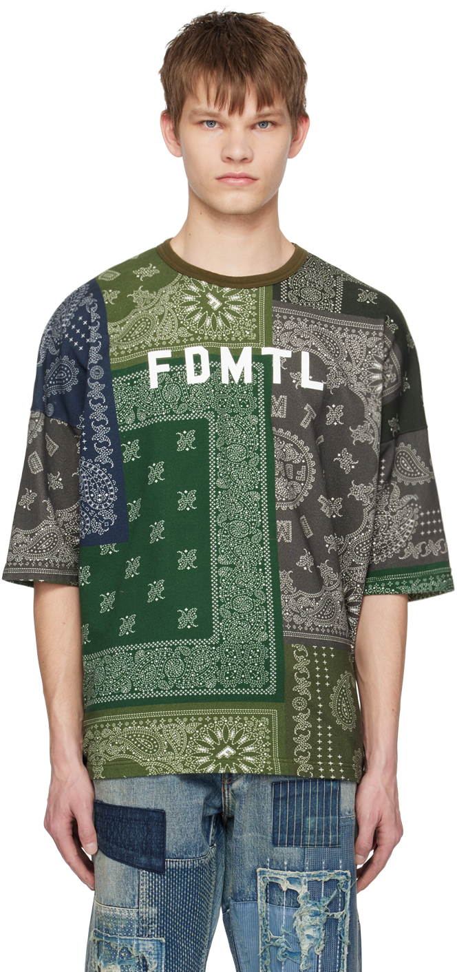 Fdmtl Khaki Printed Patchwork T-shirt | ModeSens