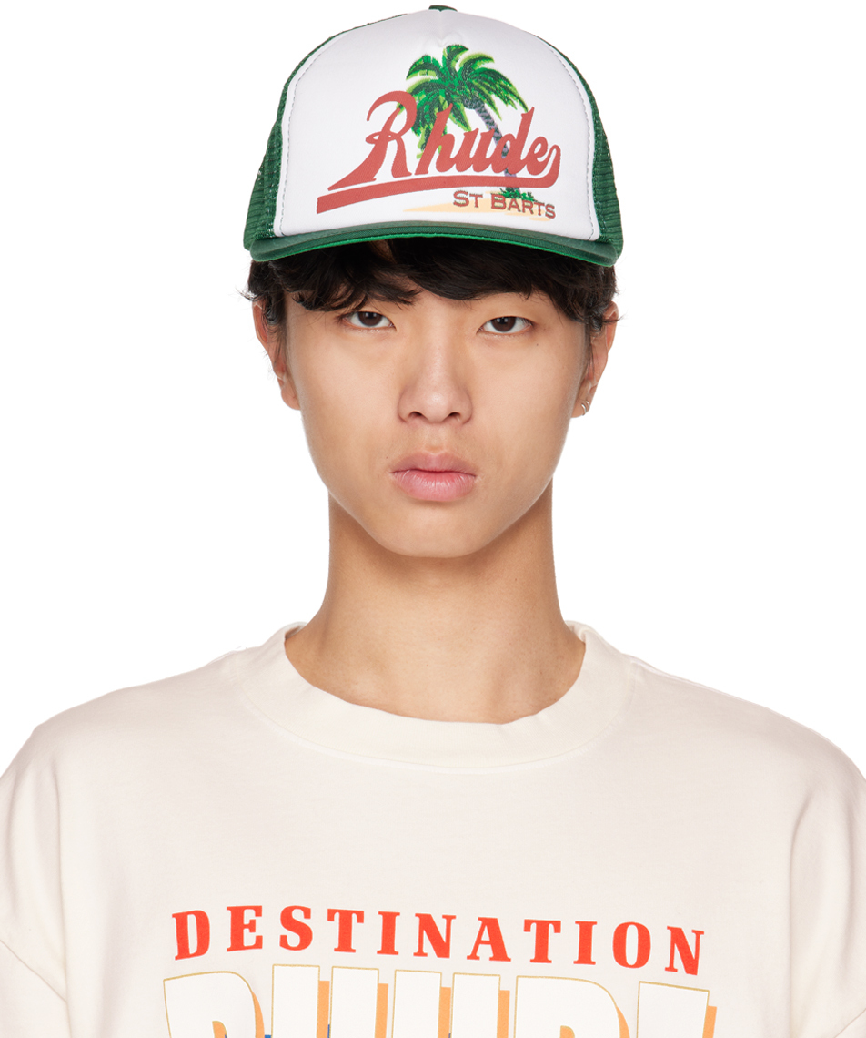 Rhude Palms St. Barts Logo-embroidered Twill And Mesh Trucker Cap In Green