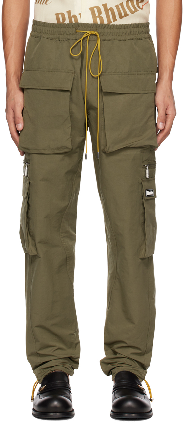 Rhude Ssense Exclusive Green Classic Cargo Trousers In Olive