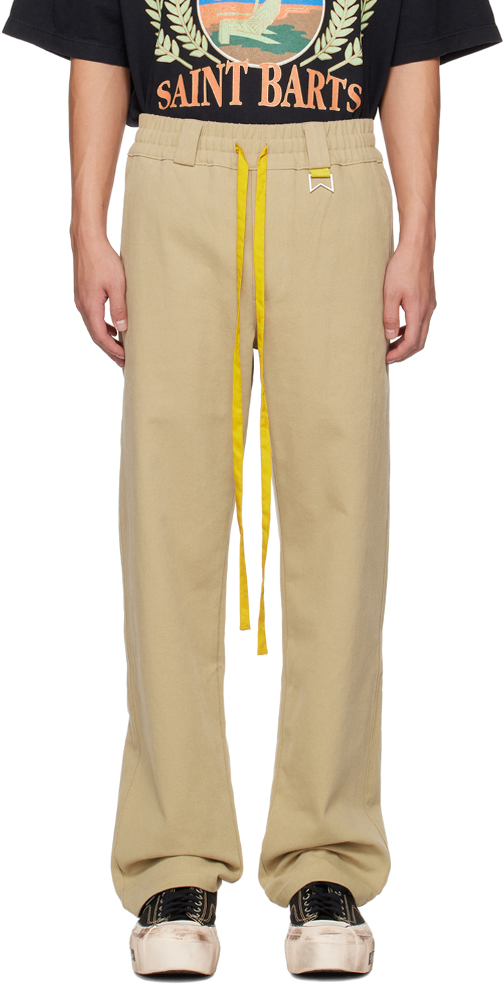 Rhude Beige Drawstring Trousers In Khaki