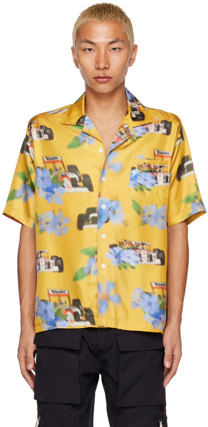 Rhude: Yellow Printed Shirt | SSENSE Canada