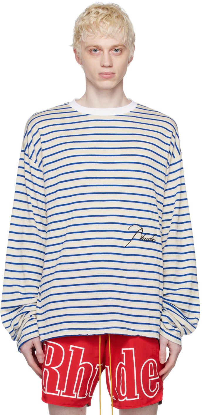 Rhude: Off-White Striped Long Sleeve T-Shirt | SSENSE
