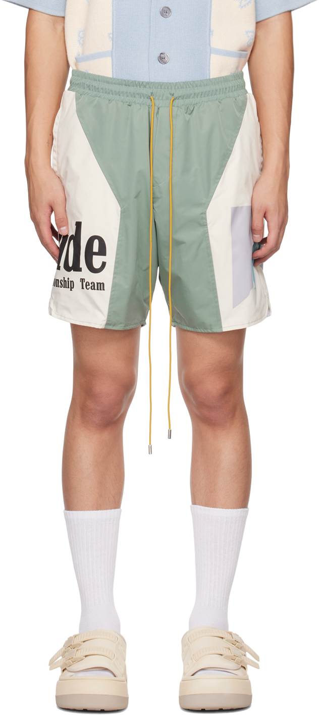 Rhude Straight-leg Logo-print Shell Drawstring Shorts In Green,white