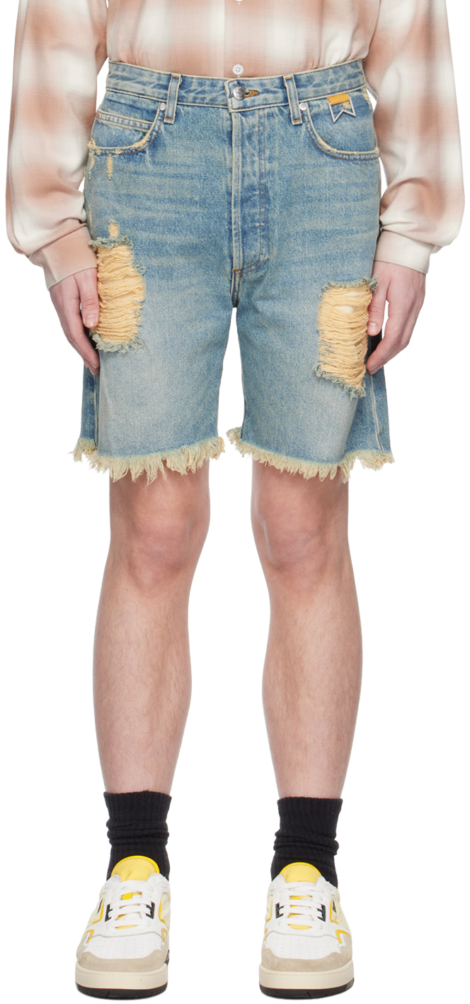 Rhude Indigo Distressed Denim Shorts