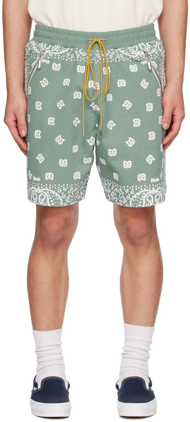 Rhude Green Bandana Shorts