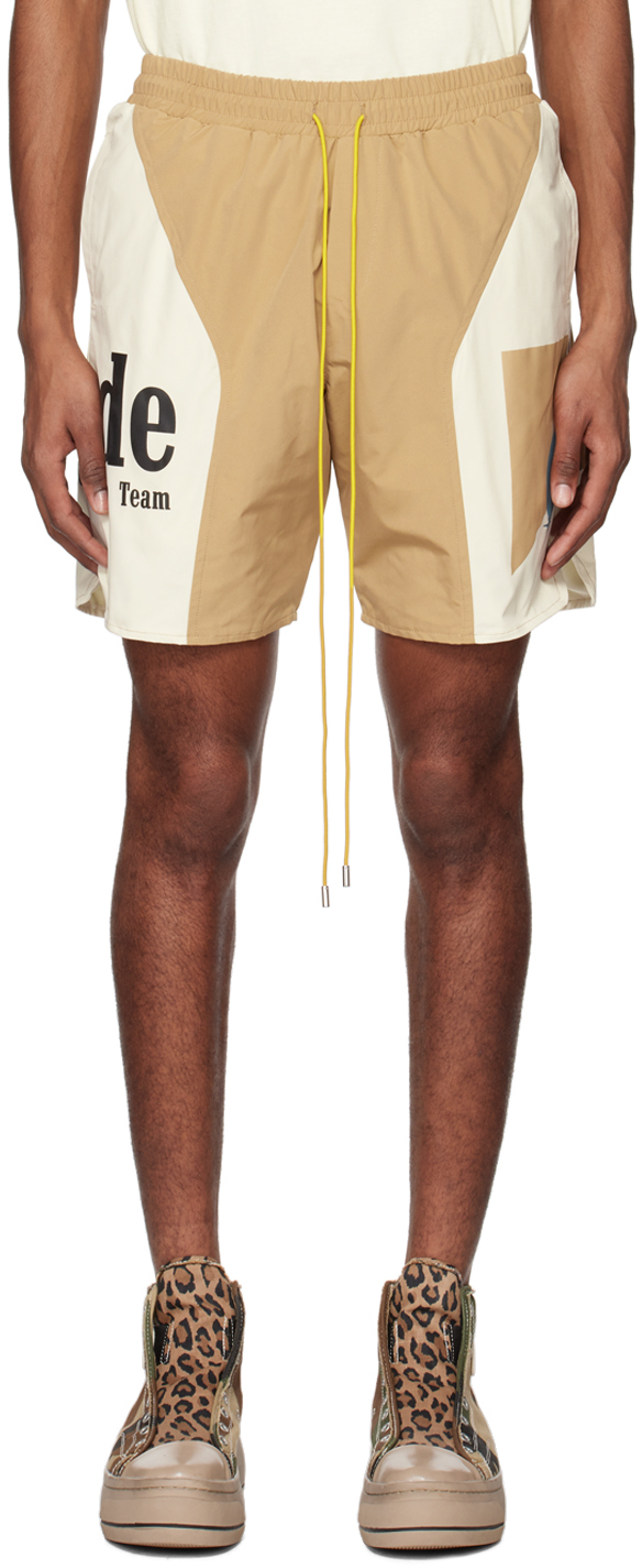 Rhude Senna Flight Graphic-print Relaxed-fit Shell Shorts In 0517 Tan/cream
