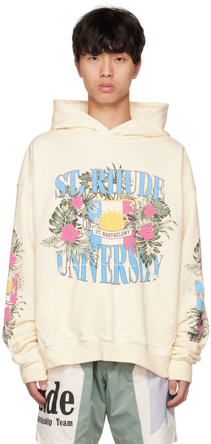 Rhude Graphic-print Cotton Hoodie In Vtg White