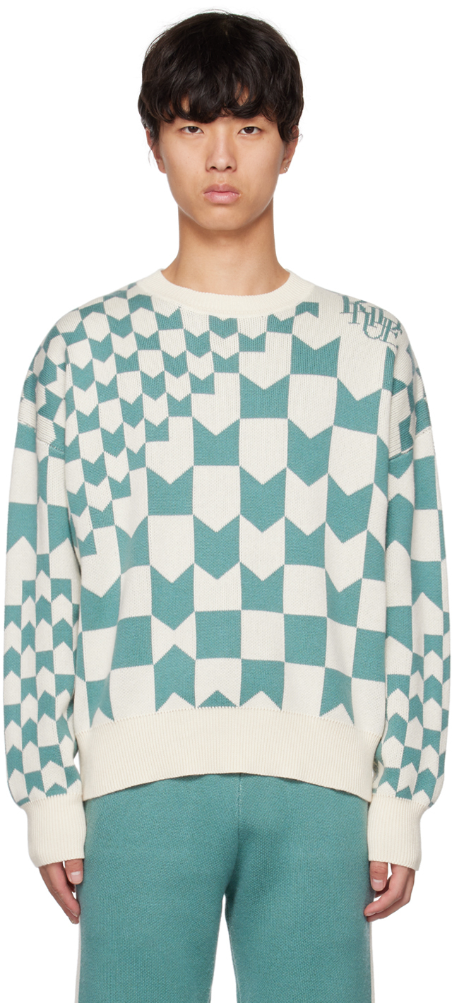 Shop Rhude Blue & Off-white Racing Sweater In Ivory & Sage
