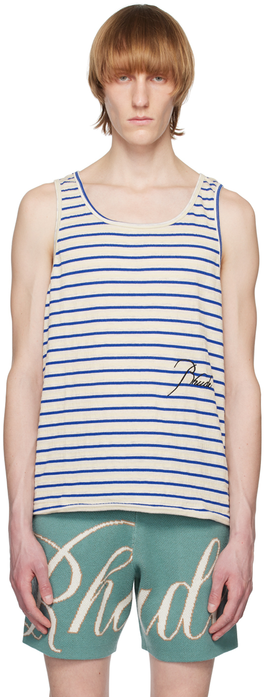 White & Navy Striped Tank Top by Rhude on Sale