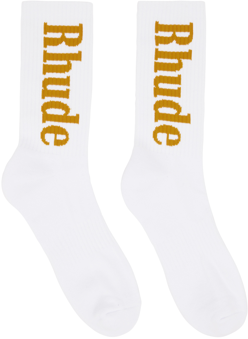 Rhude White & Tan Logo Socks