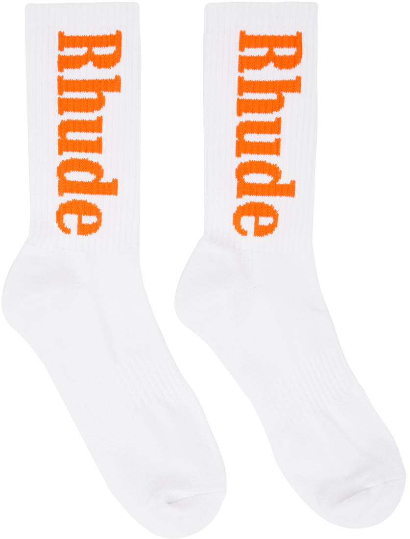 Rhude White Vertical Logo Socks
