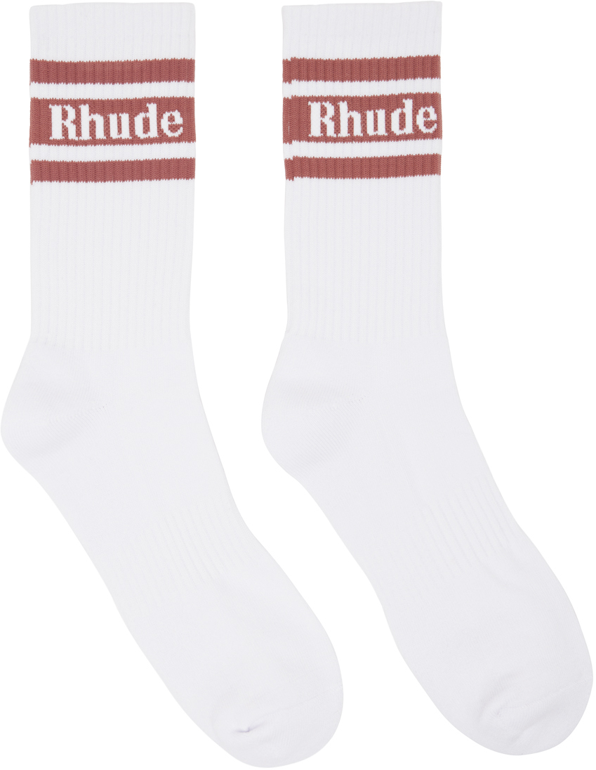 Rhude White Stripe Logo Sock