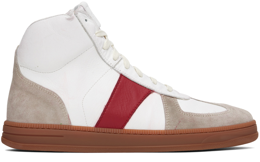 Rhude White & Beige High-top Sneakers In 1294 White/beige/red