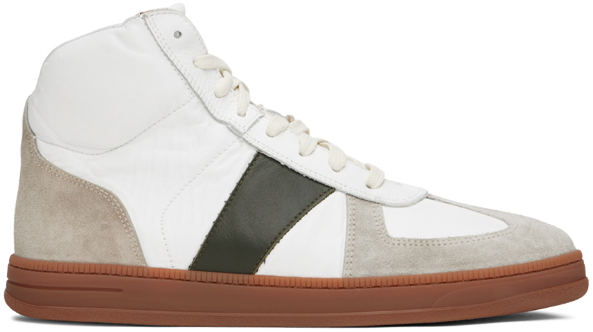 Rhude Colour-block Leather High-top Sneakers In 0598 White/beige/gre
