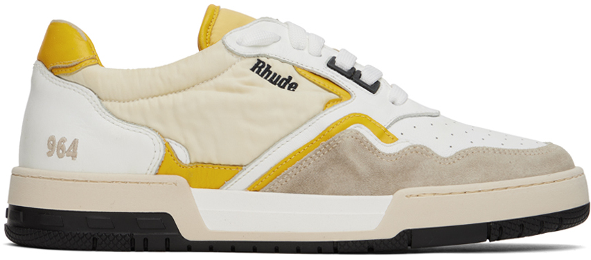 Rhude: White & Yellow Racing Sneakers | SSENSE
