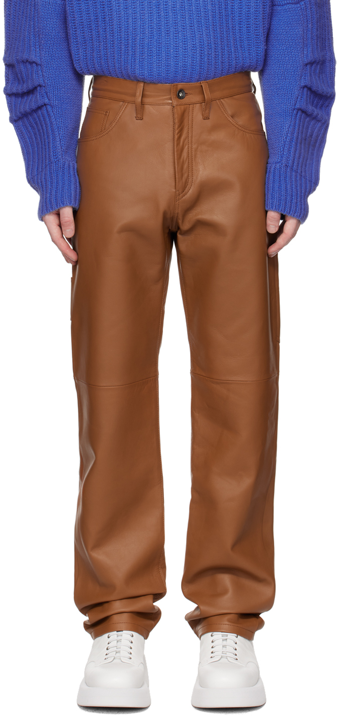 Tan Paneled Leather Trousers
