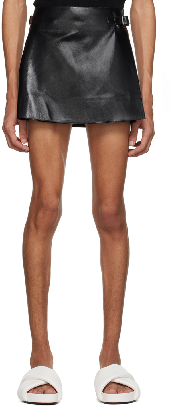 Altu Black Buckle Leather Skirt In 000001 Black