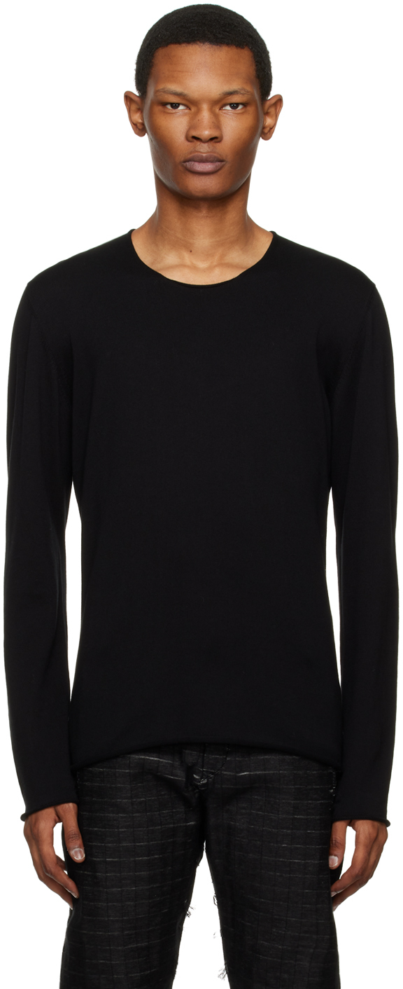 Label Under Construction Black Crewneck Sweater In Ob _ Off Black