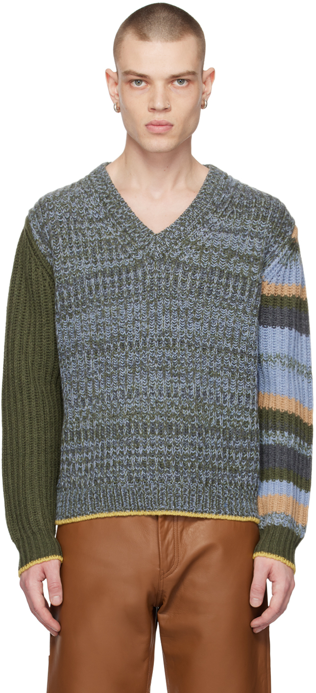 Altu Green Striped Sweater In 000364 Camo Green