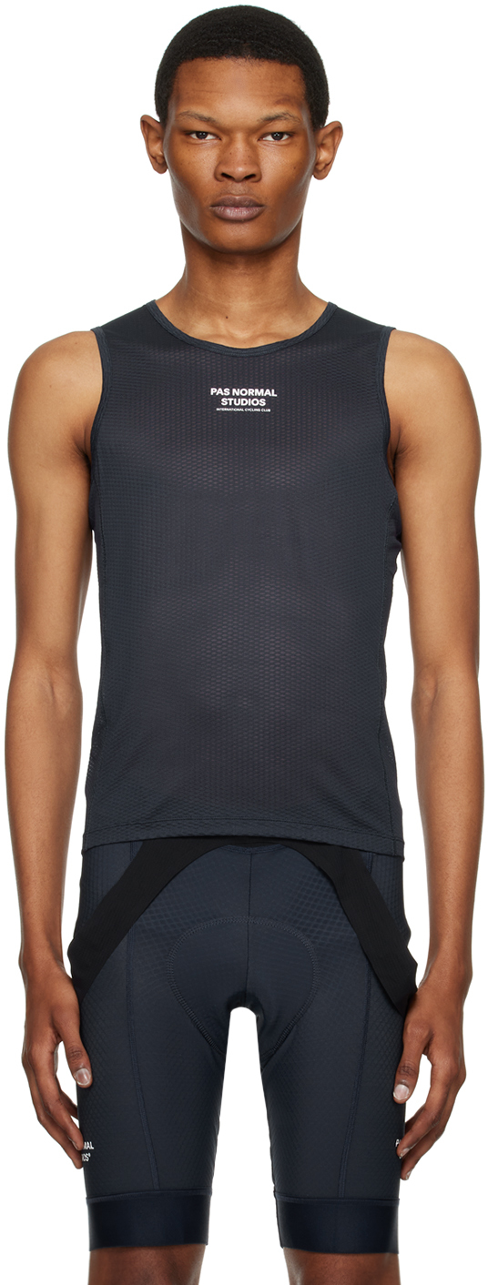 Pas Normal Studios Navy Printed Tank Top In Dark Stone