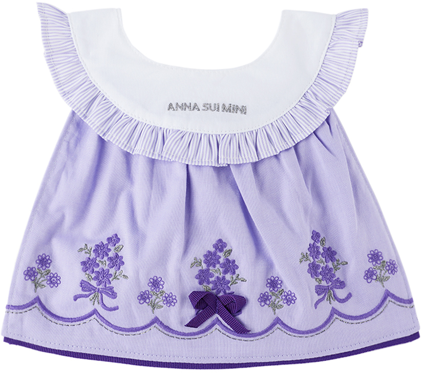 Anna Sui Mini Baby Purple Ruffled Bib In 61 Lavender