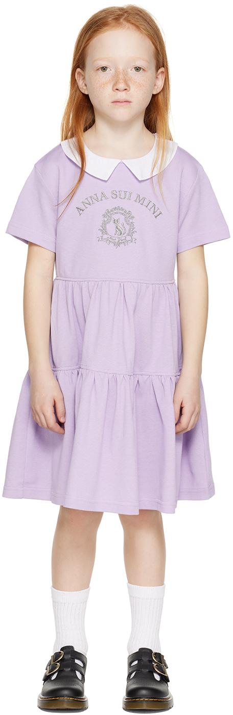 Anna Sui Mini Kids Purple Embroidered Dress In 61 Lavender