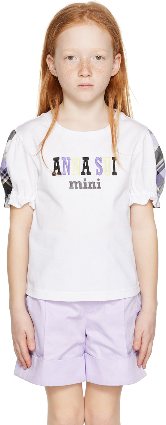 Anna Sui Mini Kids White Check T-shirt In 01 White