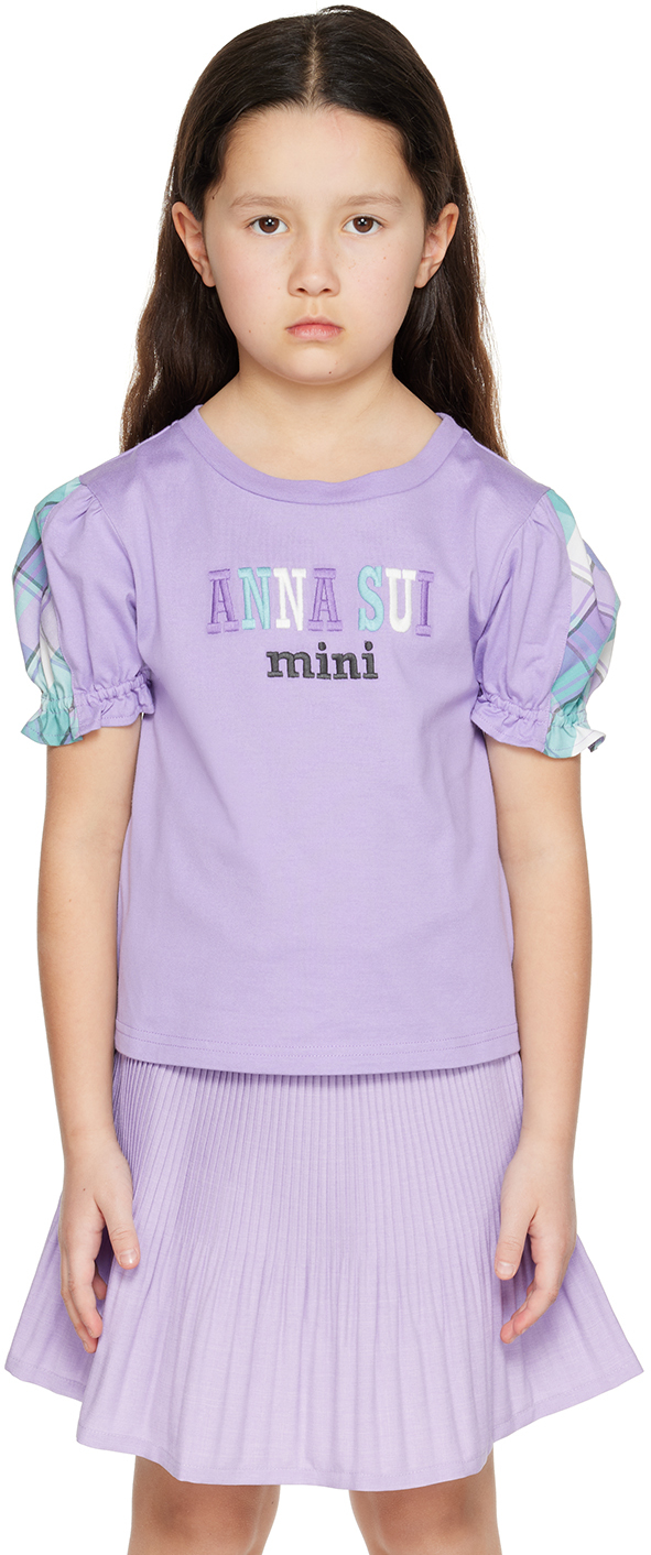 Anna Sui Mini Kids Purple Check T-shirt In 60 Purple