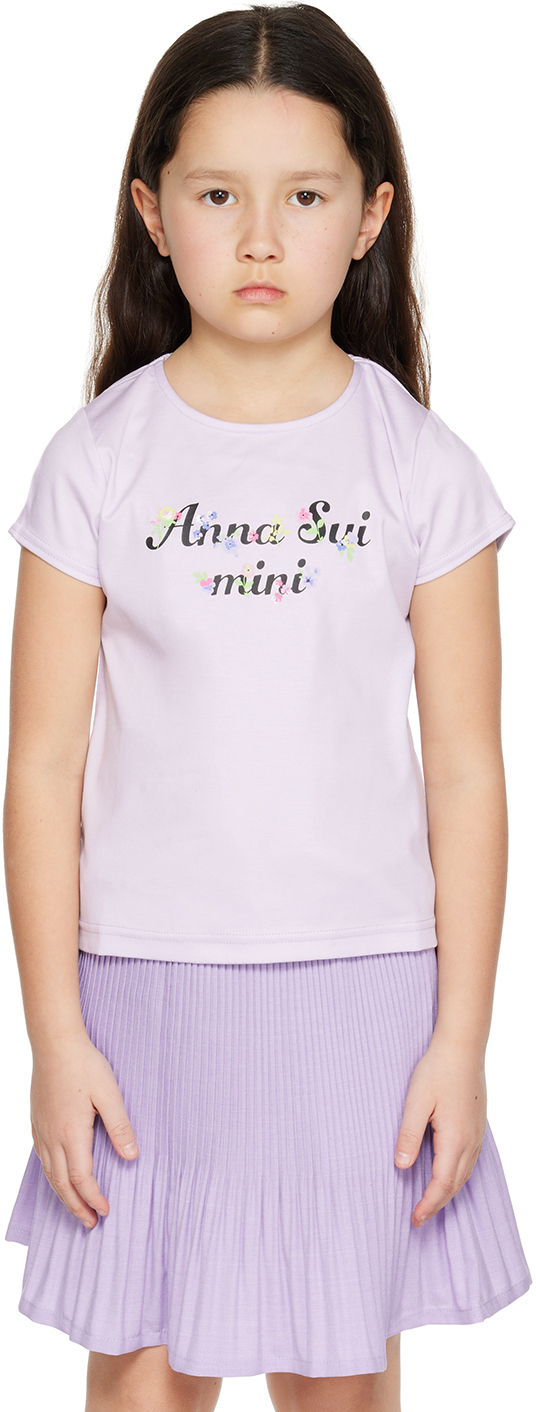 Anna Sui Mini Kids Purple Printed T-shirt In 61 Lavender