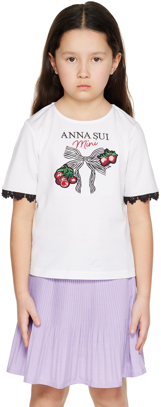 Anna Sui Mini Kids White Embroidered T-shirt In 01 White