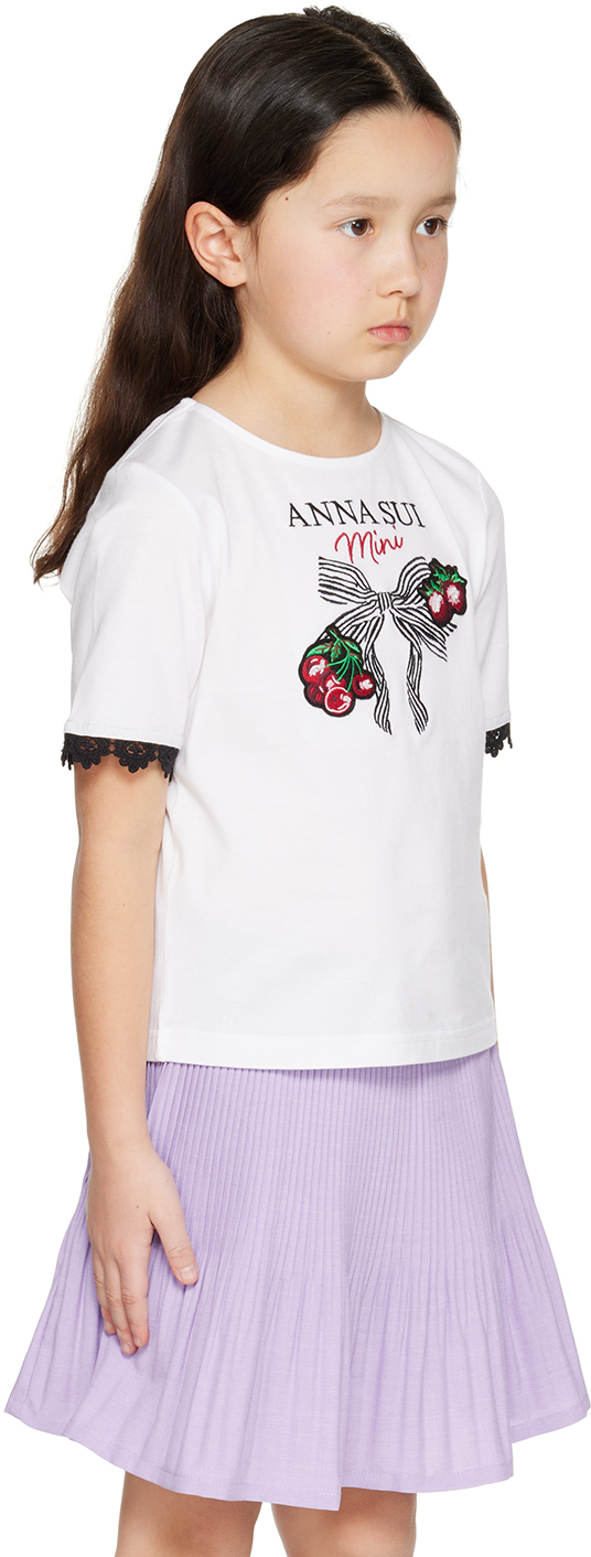 Anna Sui Kids White Embroidered T-shirt In 01 White