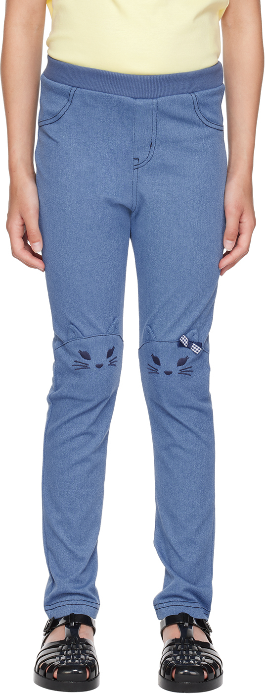 Anna Sui Mini Kids Blue Embroidered Lounge Pants In 51 Blue