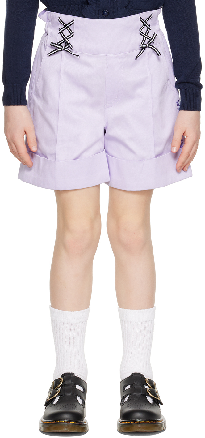 Anna Sui Mini Kids Purple Embroidered Shorts In 61 Lavender
