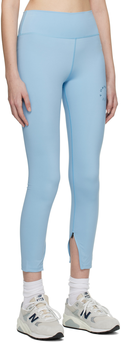 7 Days Active Blue Signature Zipped Leggings In 362 Dusk Blue