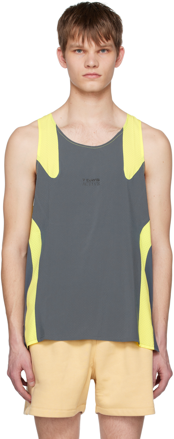 7 Days Active Running Top In Black,yellow