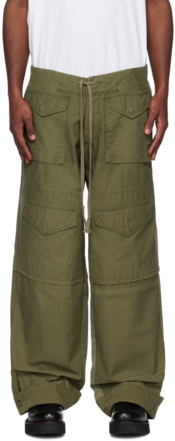 Greg Lauren Khaki Army Jacket Zip Wide Leg Cargo Pants In Green