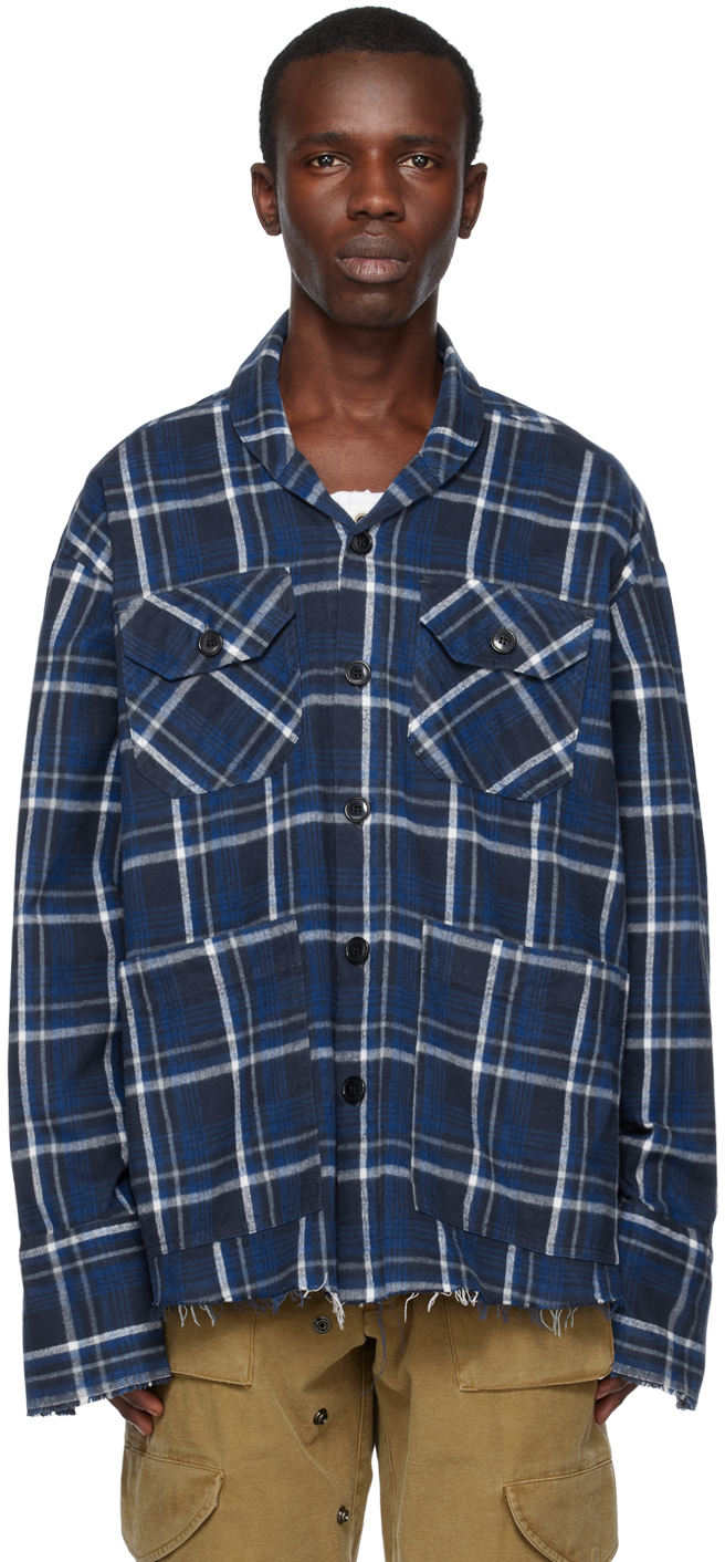 Shop Greg Lauren Blue Shawl Collar Jacket