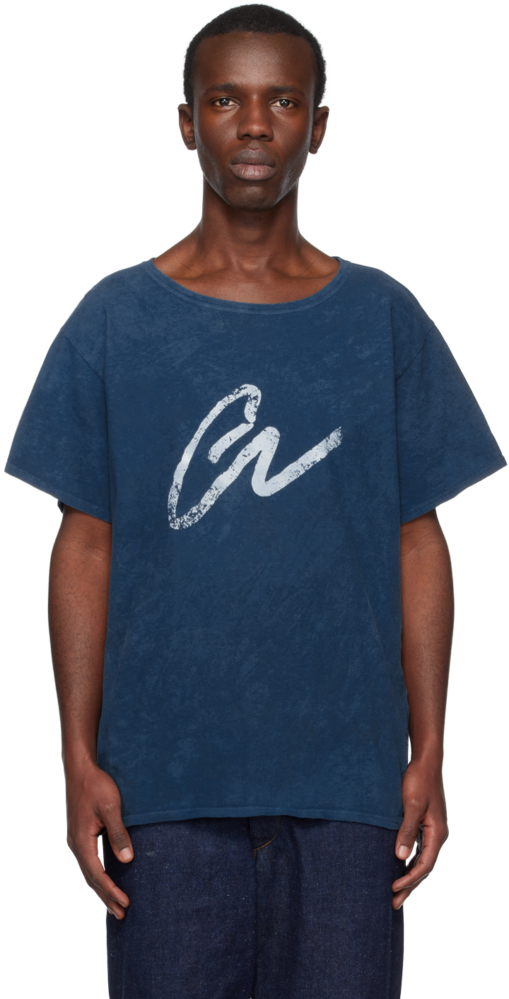 Greg Lauren Blue 'gl' T-shirt In Indigo