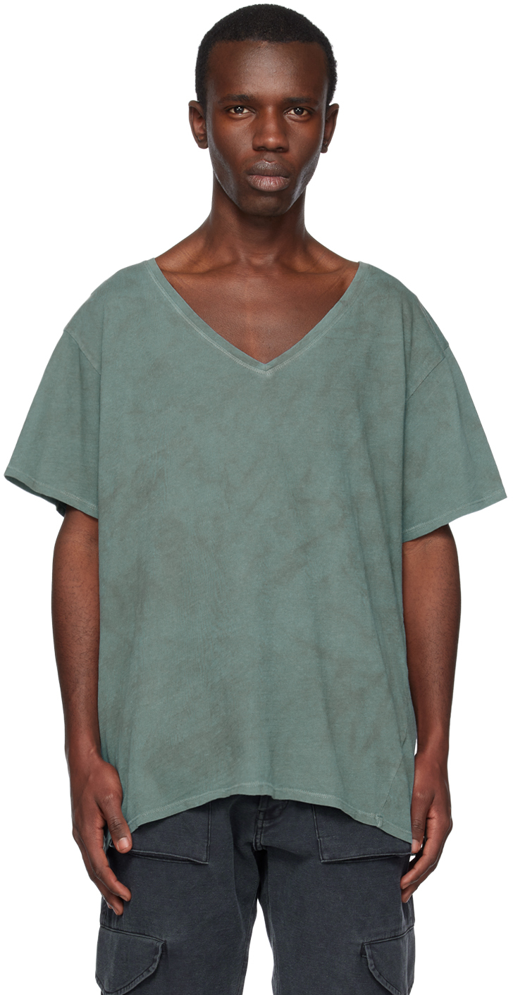 Greg Lauren Blue V-neck T-shirt