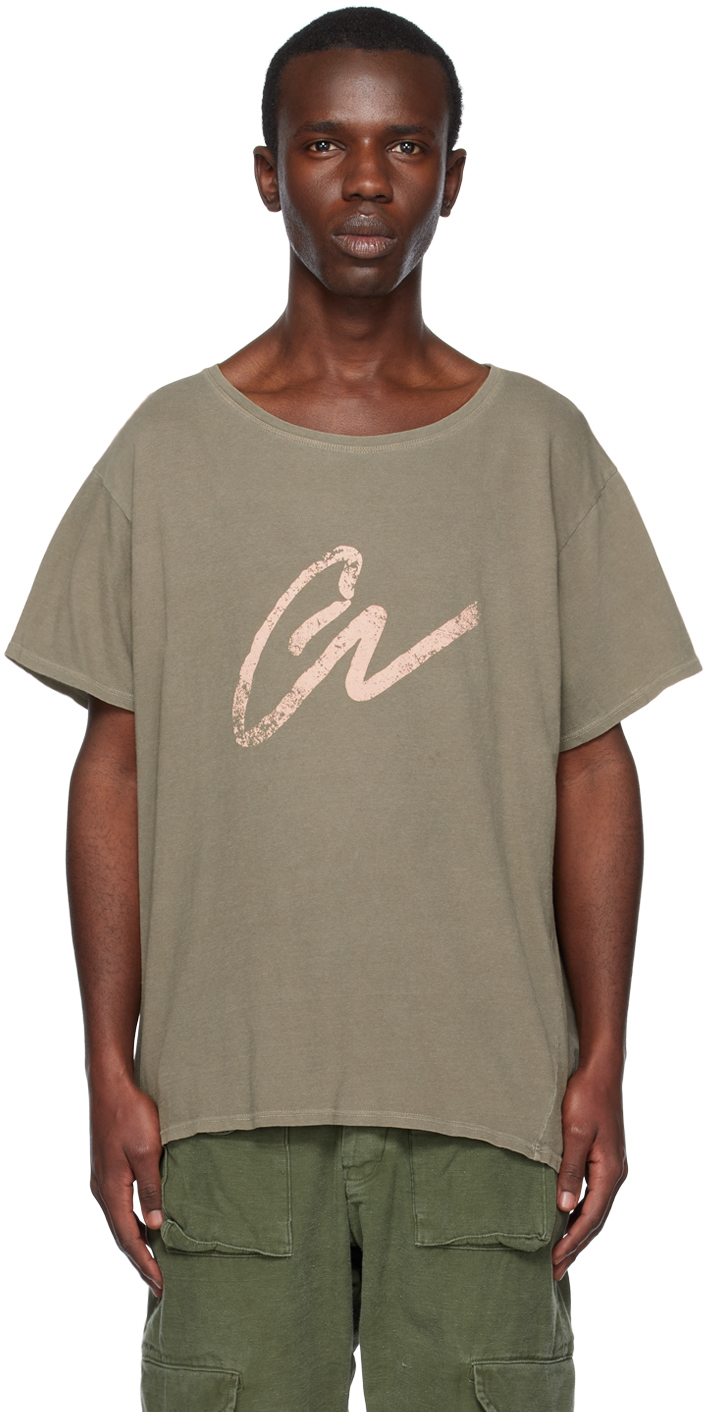 Greg Lauren: Khaki 'GL' T-Shirt | SSENSE