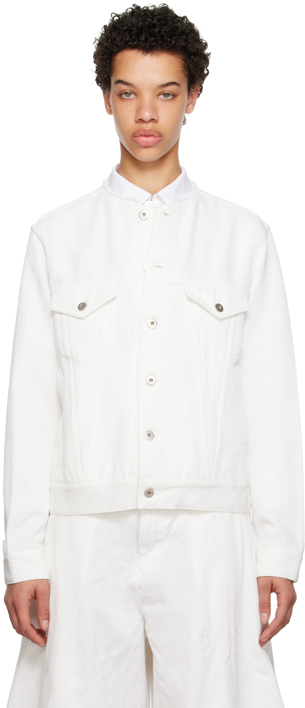 Black Comme Des Garçons White Collarless Jacket In 1 White