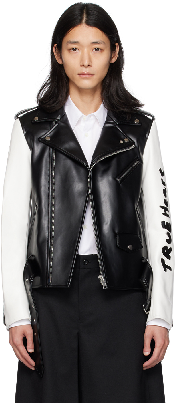 Black & White Paneled Faux-Leather Jacket