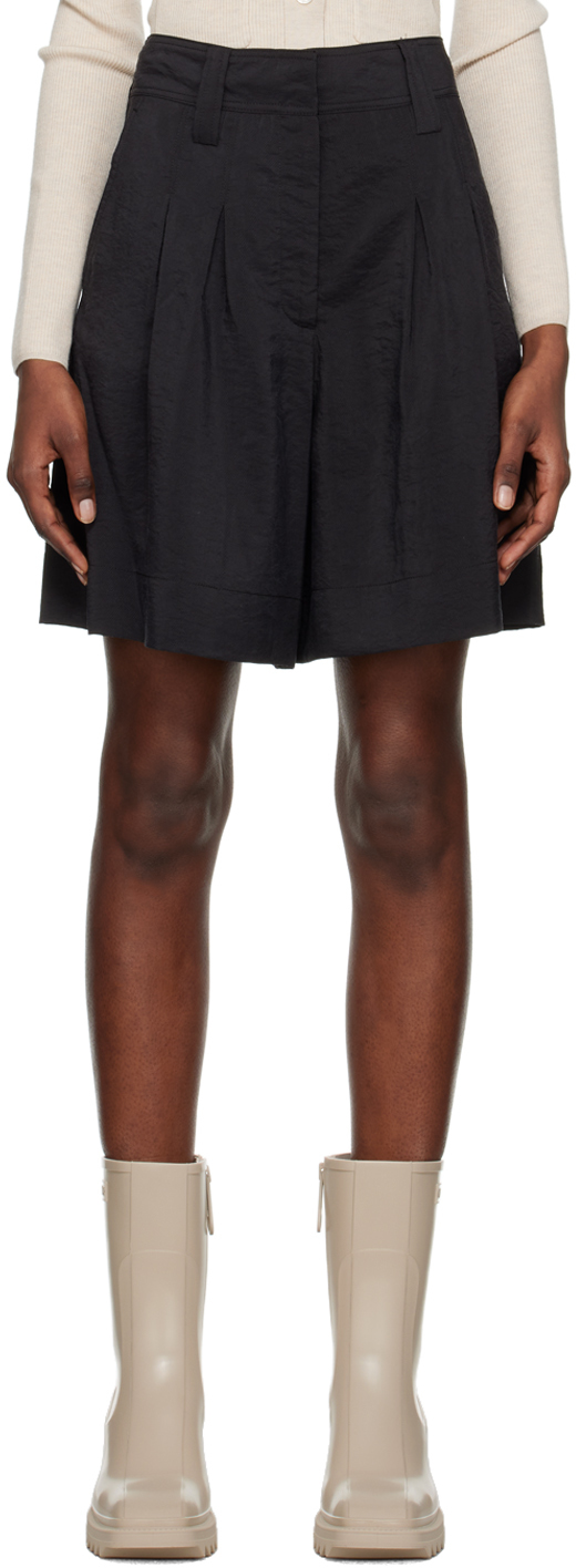 Joseph Handley Pleated Silk-blend Shorts In 0010 Black