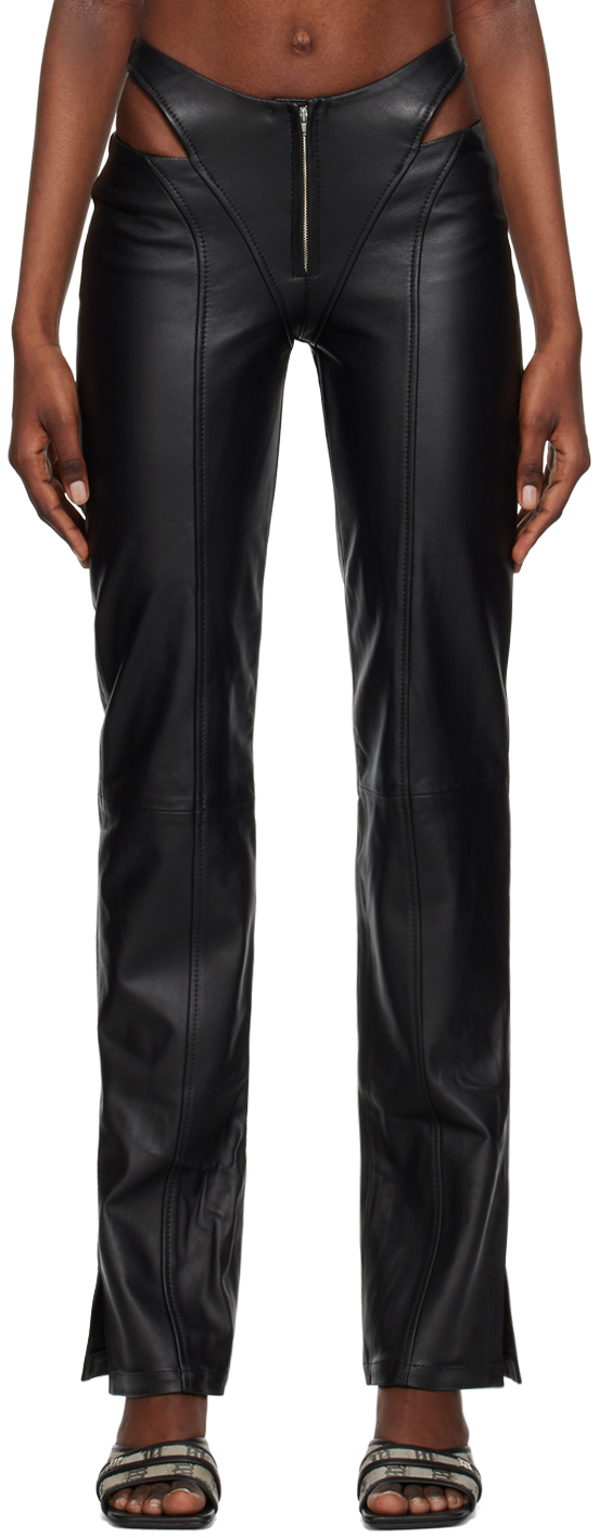 Misbhv Cut-out Leather Trousers In Black