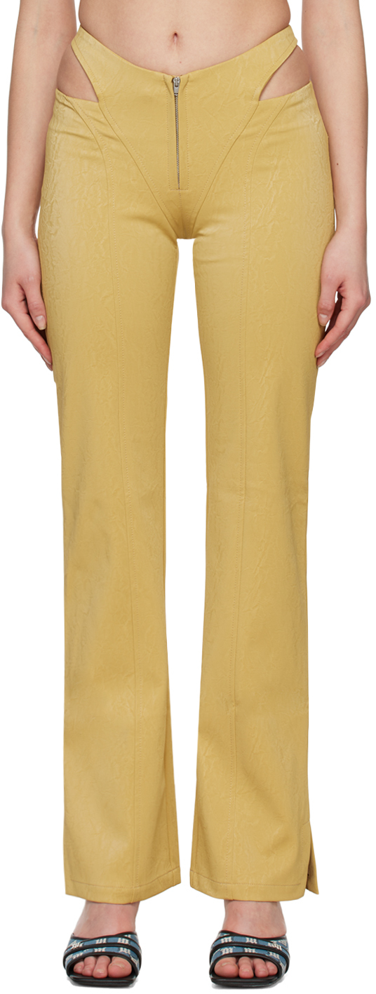 Misbhv Yellow Zip Faux-leather Trousers In Sand