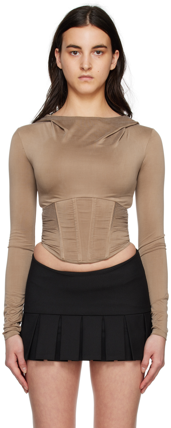 Misbhv Taupe Corset Hoodie In Stone