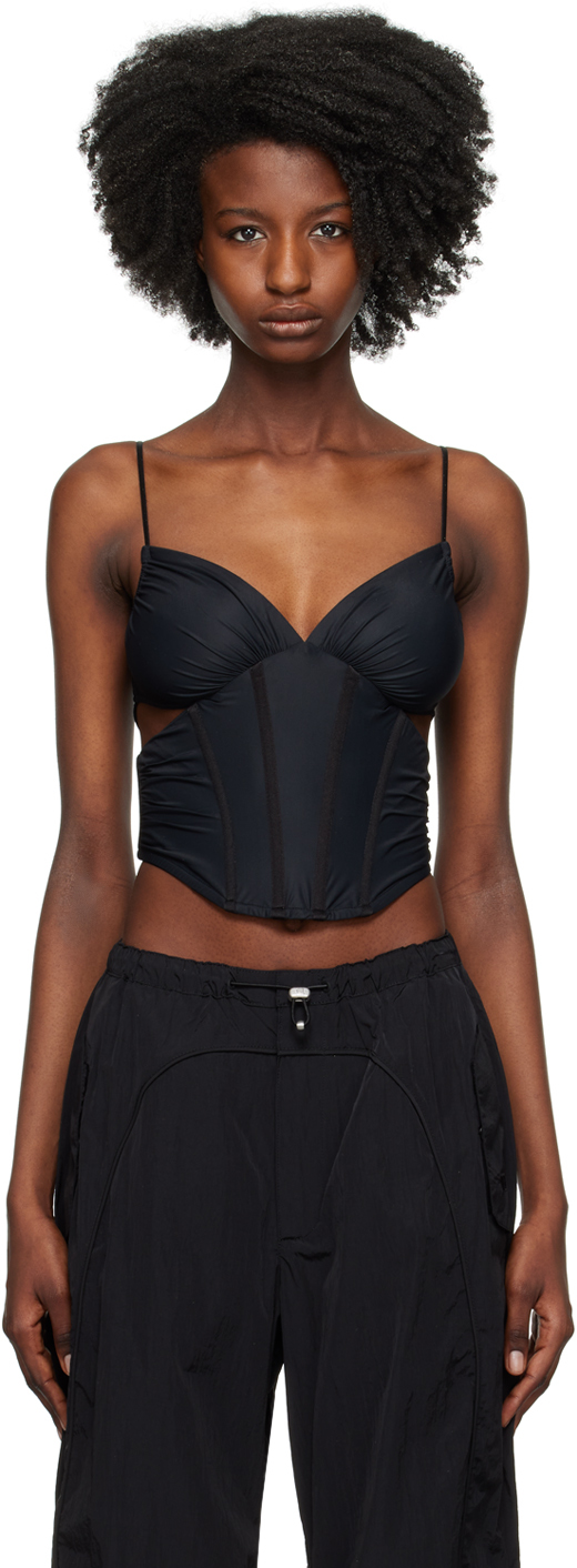 Misbhv Ruched Detail Cropped Corset Top In Black