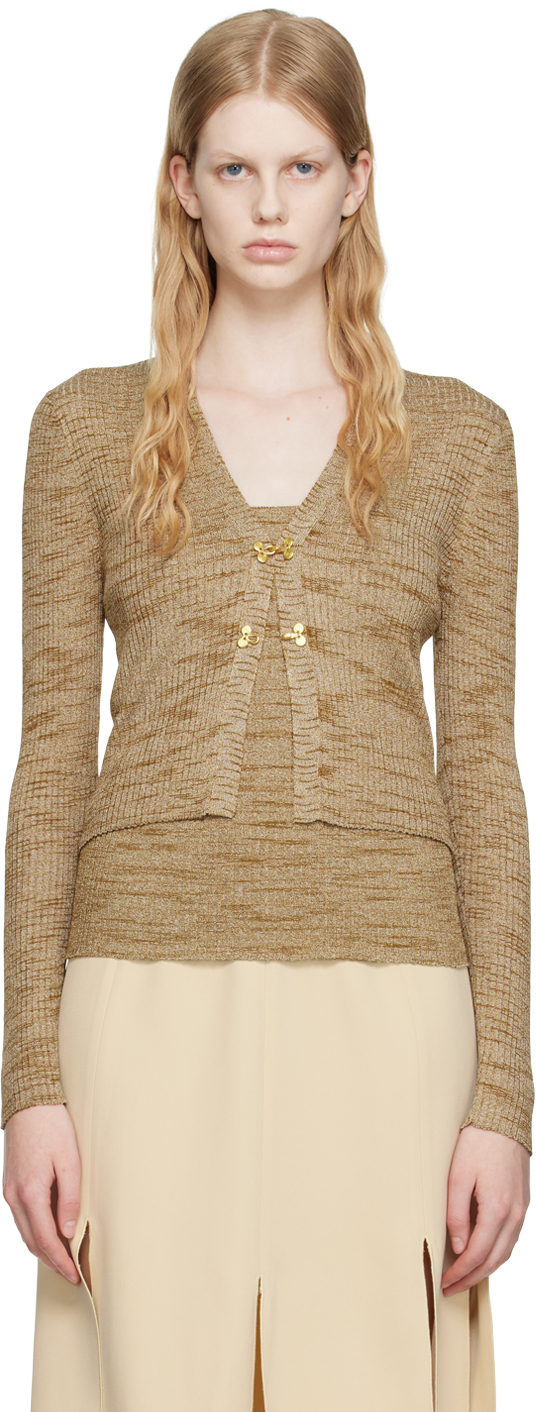 Maiden Name Tan Mia Cardigan In Space Dyed Sand W/go
